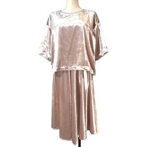 Xirena  Vivien 2-pc Set Short Sleeve Top+Midi Full Skirt size S Velvet Sparkle